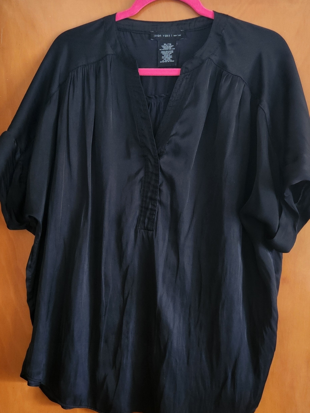Black V-Neck Silk-Blend Relaxed Tunic